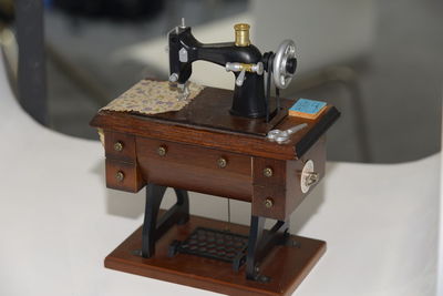 High angle view of small sewing machine