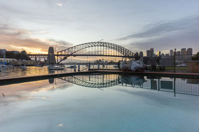 View of bridge over river in city