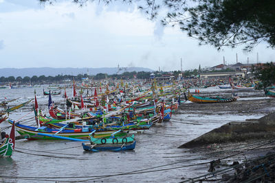 Traditional fishing boats moored at the fishing port