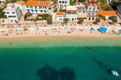 Aerial view of igrane town, the adriatic sea, croatia