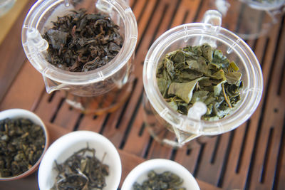 Close-up of tea leaves in jug