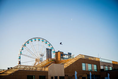 Low angle view of ferris wheel against buildings in city