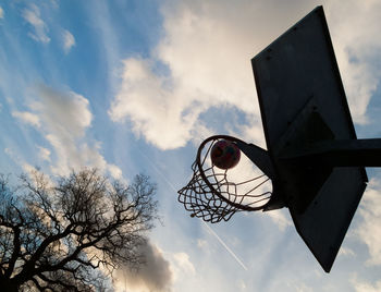 Low angle view of basketball hoop against sky