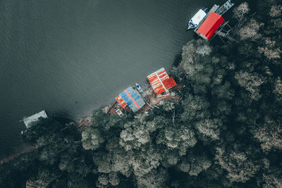 High angle view of floating on water