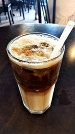 Close-up of cappuccino on table