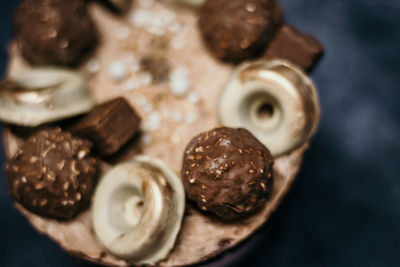 High angle view of chocolate cake on table
