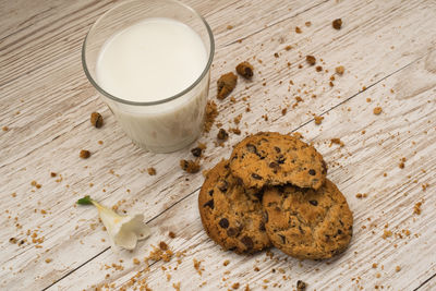High angle view of cookies on table