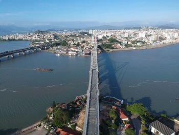 High angle view of city buildings