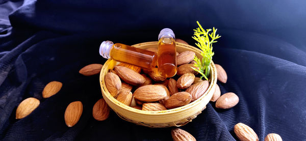 High angle view of fruits in container on table