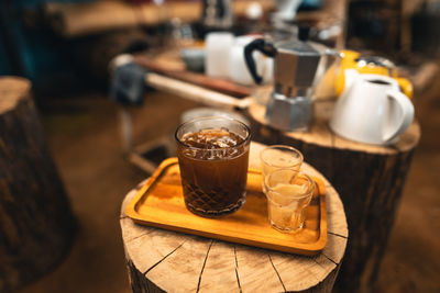 Close-up of coffee served on table