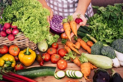 High angle view of vegetables in basket