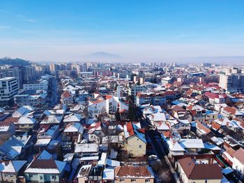 High angle view of townscape against sky