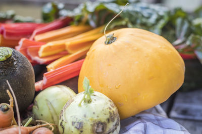 Close-up of pumpkins for sale at market