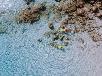 High angle view of snow in sea