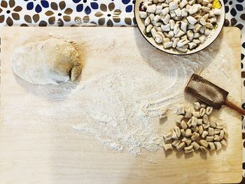 High angle view of gnocchi on table