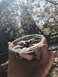 Close-up of person holding ice cream outdoors