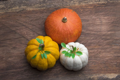 High angle view of pumpkins on table