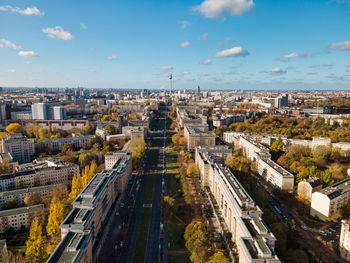 High angle view of road amidst buildings in city