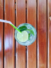 High angle view of drink on table