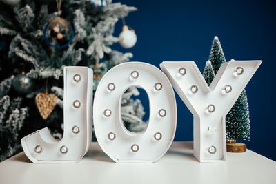 Close-up of christmas decoration on table