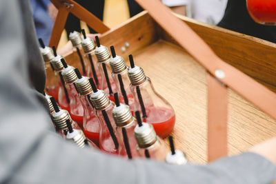 High angle view of machinery on table