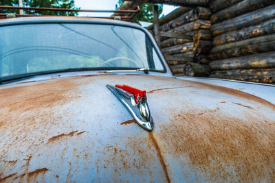 Close-up of damaged car