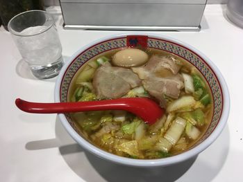 Close-up of soup in bowl