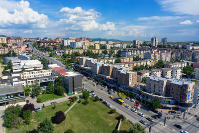 High angle view of street amidst buildings in city