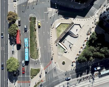 High angle view of crowd on city street