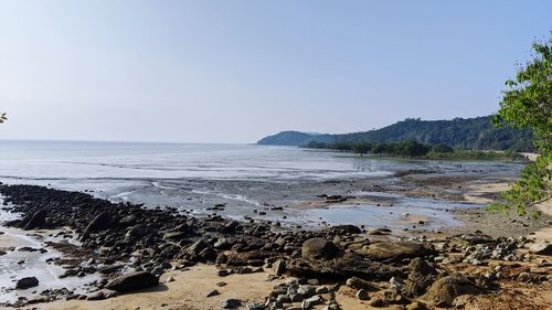 Scenic view of sea against clear sky