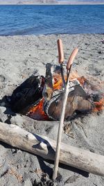 High angle view of bonfire on beach