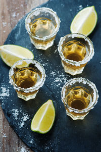 High angle view of drink on table