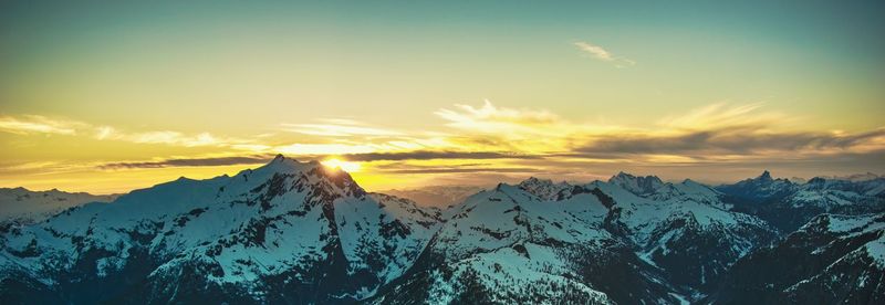 Scenic view of mountains against sky during sunset