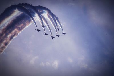 Low angle view of airplane against sky