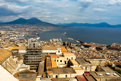 High angle view of city at waterfront