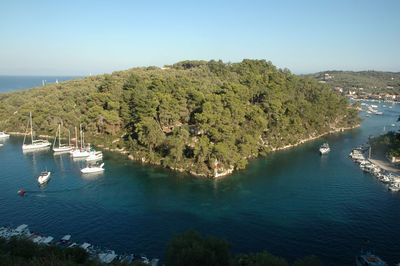 High angle view of sea against clear sky