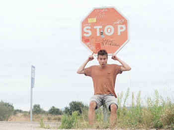 Close-up of sign against clear sky