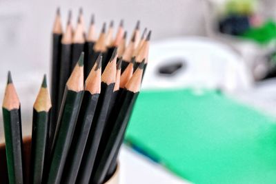 Close-up of pencils at home