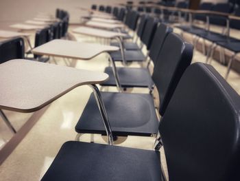 High angle view of empty chairs in stadium