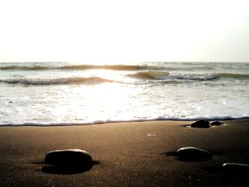 Scenic view of beach against clear sky