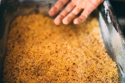 Close-up of person preparing food