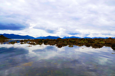 Scenic view of lake against sky