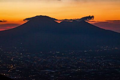 Scenic view of mountains against sky during sunset