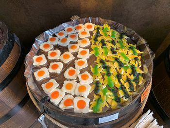 High angle view of food on table