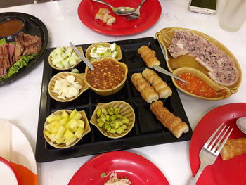 High angle view of food on table