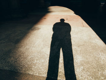 Shadow of silhouette man standing on floor