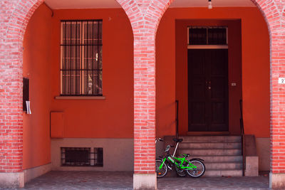 Bicycle parked at outside house