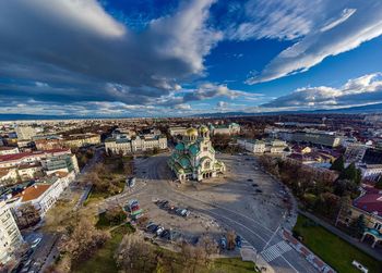 High angle view of cityscape of sofia, bulgaria