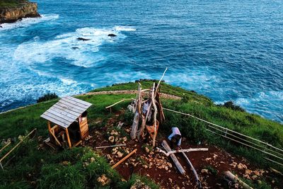 High angle view of people on beach