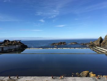Scenic view of sea against blue sky